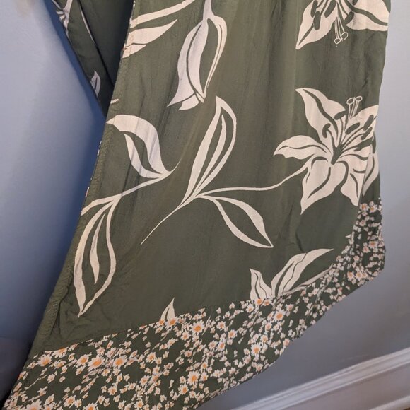 Angie Floral Green Tie Front Short Sleeve Kimono Cardigan Cover Up Tropical 1X - Picture 7 of 8